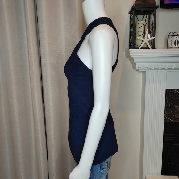 CHAPS CRISS CROSS FRONT HALTER TOP, MARINE NAVY L - Picture 6 of 11